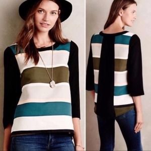 ANTHROPOLOGIE Troubador Rugby Stripe Top Open Back Top 4 Small Flaw Casual